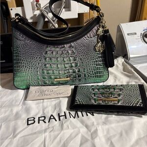 Brahmin Esme and Ady in Dusk Gleaming a luxurious Croc-Embossed Shoulder Bag